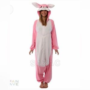 Sazac Island Pink Adult Pink and White Bunny Rabbit Zip-Up Onesie 🐰🐇